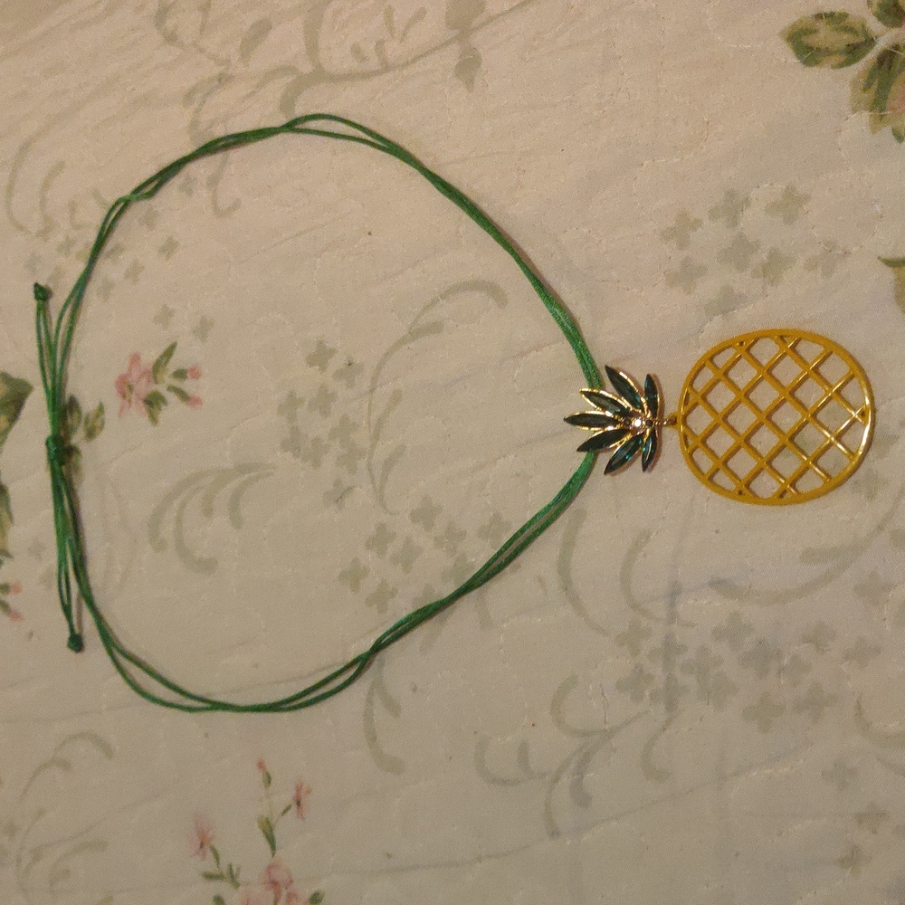Yellow Pineapple Pendant Necklace with Green Cord